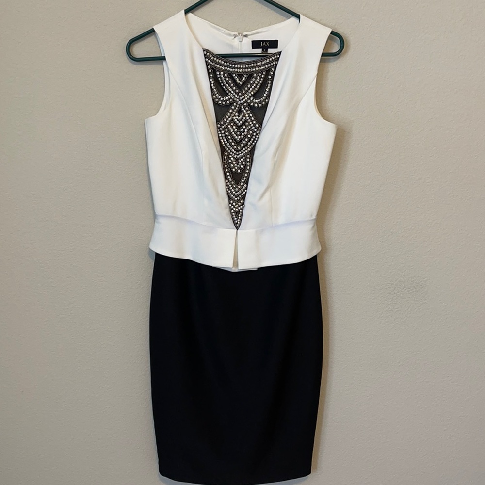 JAX | white and black embellished cocktail dress